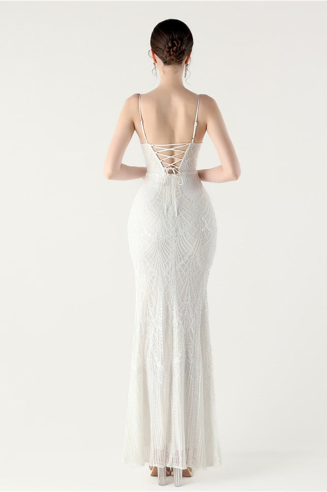 Sequin V-Neck Cross Strap Mermaid Maxi Dress