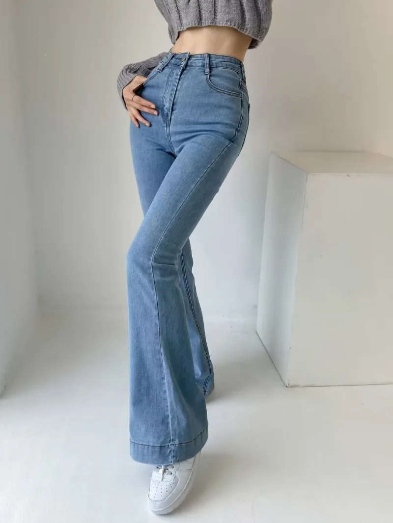 Ootddress Flare Jeans Women Summer Streetwear Bodycon Long Denim Pants 2025 Blue Elastic Fashion Y2K Trousers High Waisted Jeans