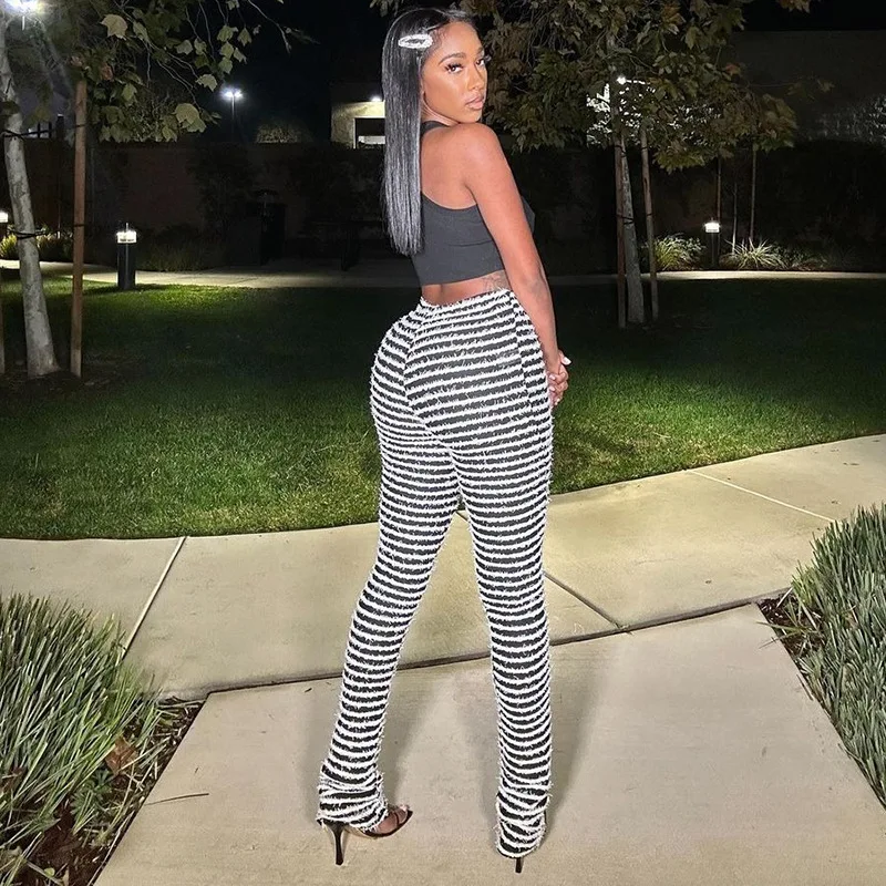 Ootddress New Stacked Leggings Pants Ladies Casual Contrast Color Black And White Sweatpants Y2k Streetwear Hem Flare Women's Pants