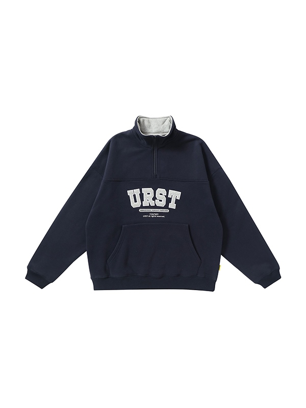 Letter Embroidery Lapel Neck Half Zipper Sweatshirt
