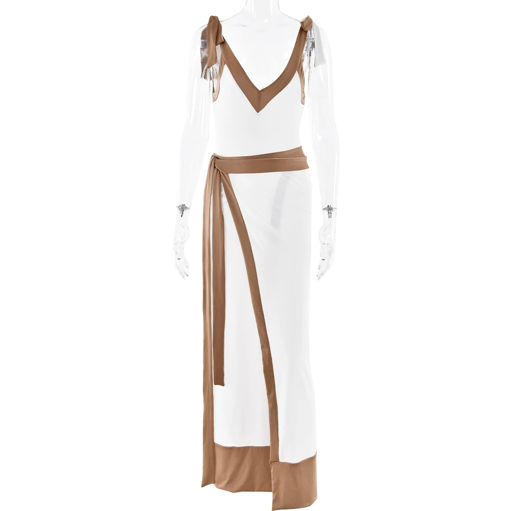 1_1.jpg Sexy Sleeveless Deep V Tight Bobysuit Top Skirt Two-piece Set Women Patchwork Elegant Party Autumn Winter New Set 2025