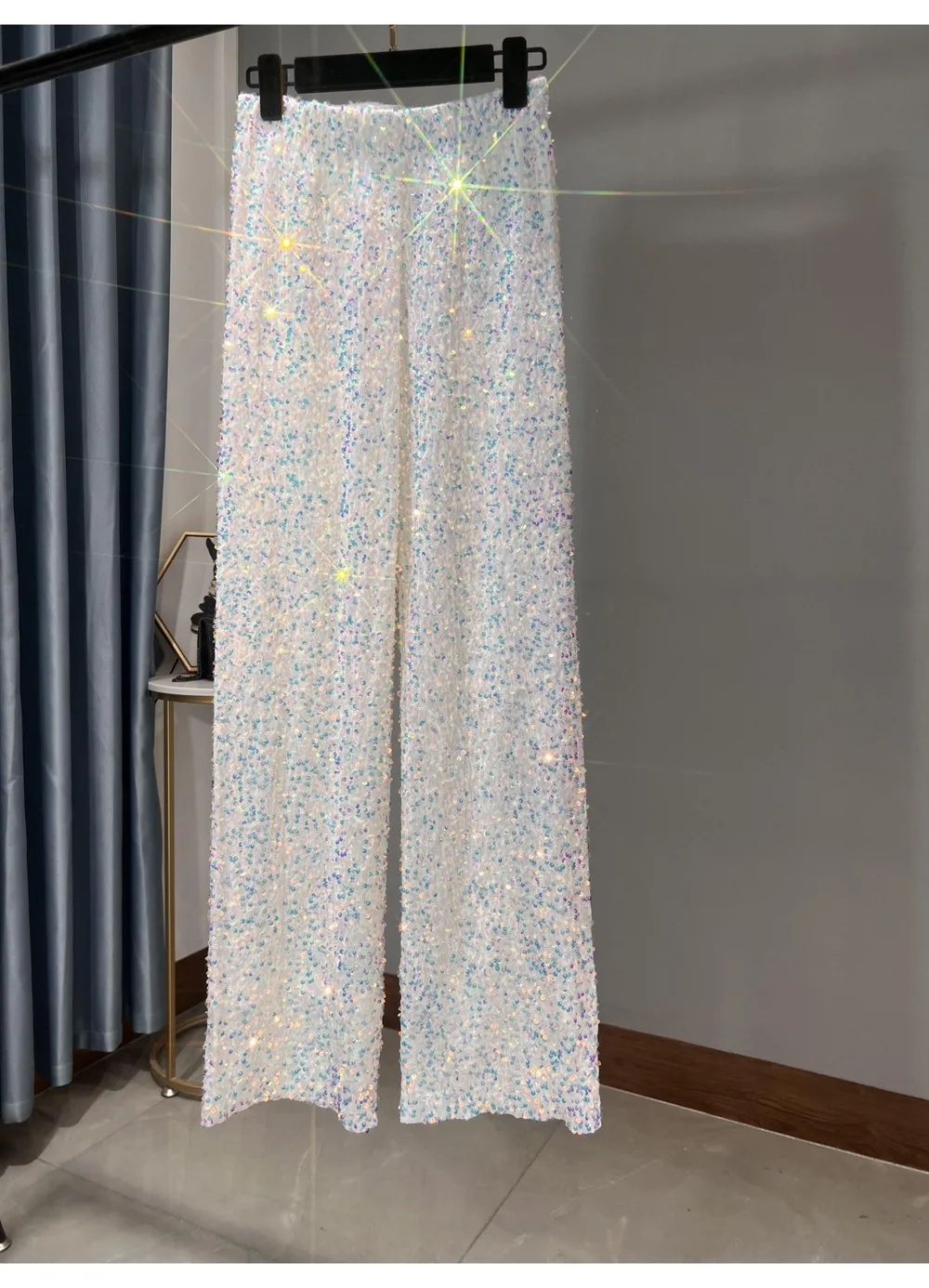 Ootddress Casual Sequin For Women Straight Legg Trousers High Waist Glitter Streetwear Fashion Solid Slim Wide Leg Women's Y2K Pants