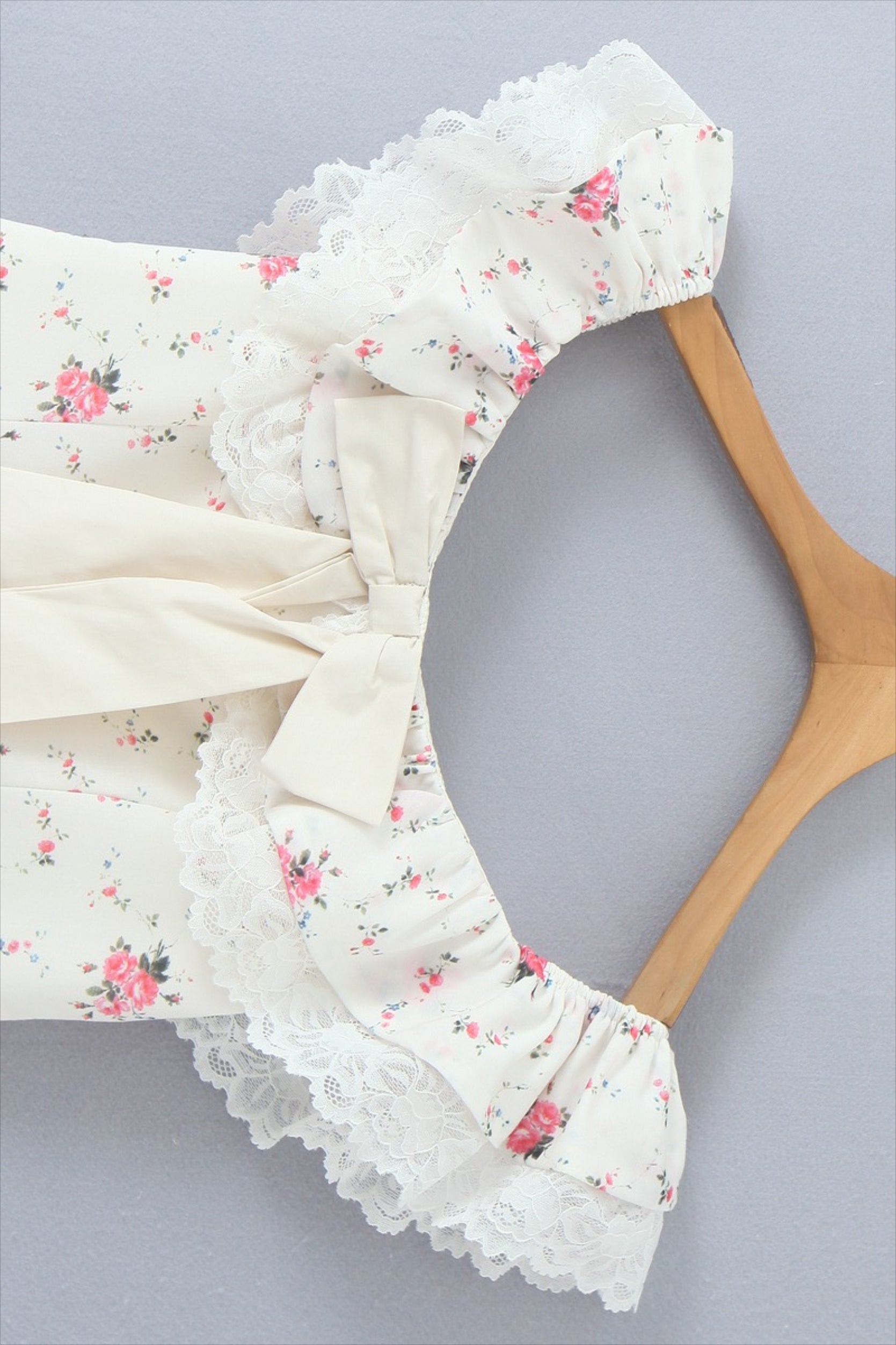 Off Shoulder Lace Trim Ribbon Bow Corset Bodice Floral Print Mini Dress