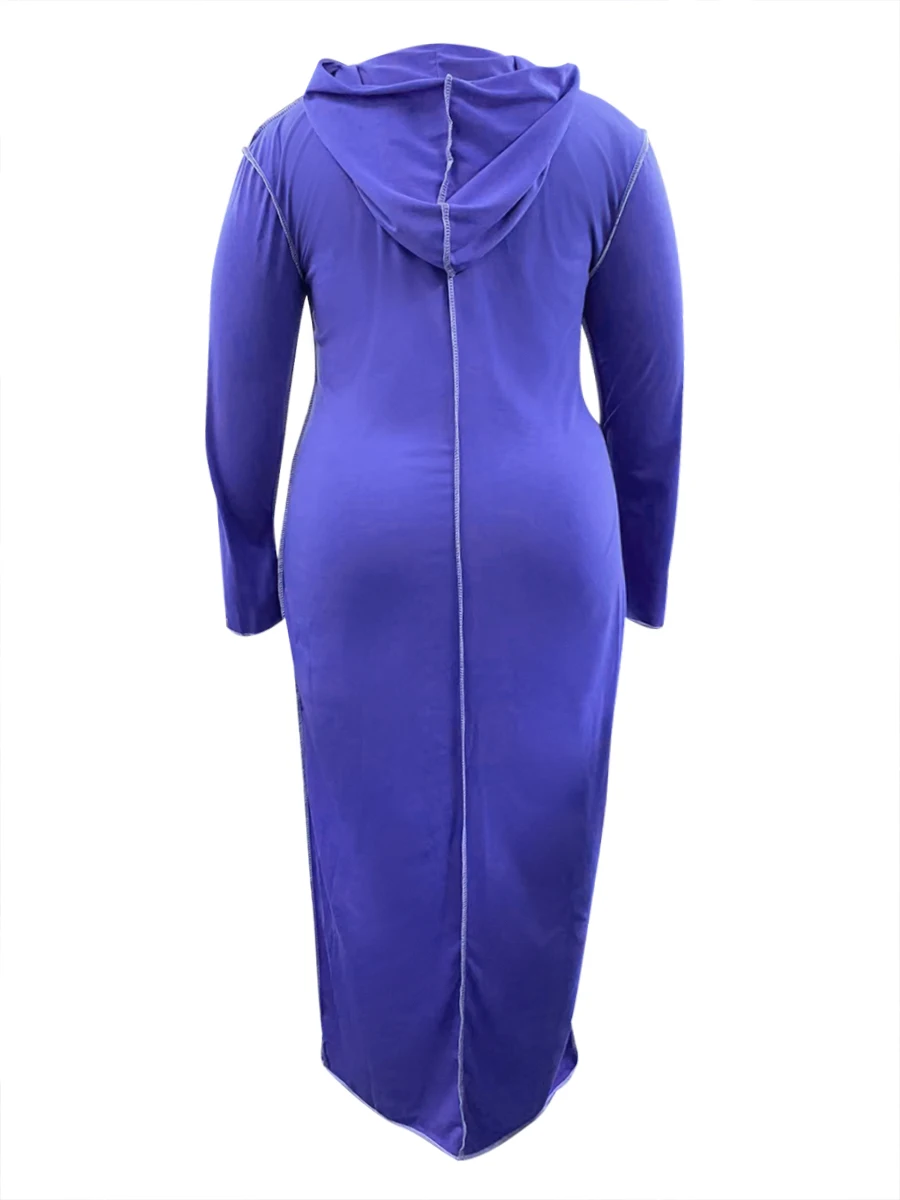 Plus Size Lady Sexy Women’s Autumn Winter Dress Hooded Collar Striped Bodycon Elegant Black Long Sleeve Sweat Dresses