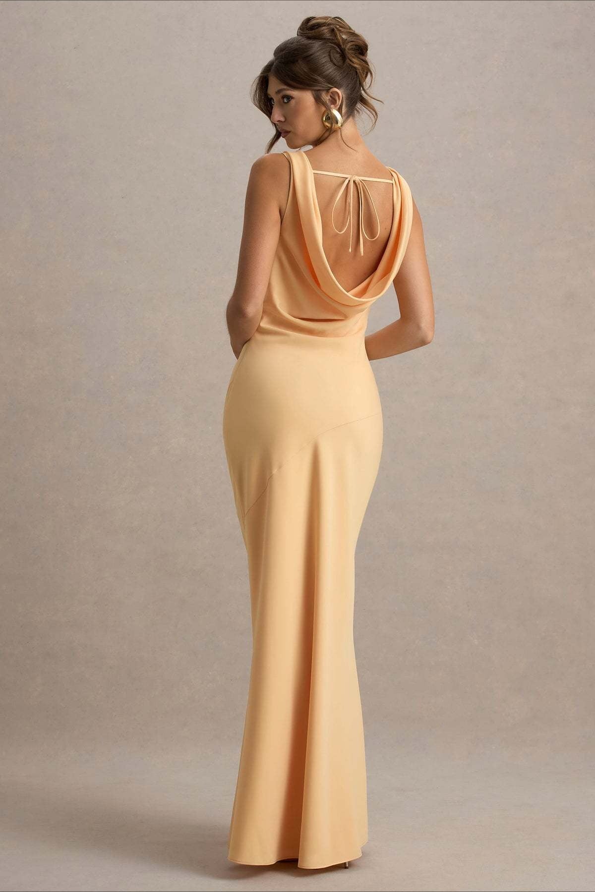 Satin Cowl Neck Sleeveless Column Seam Maxi Gown