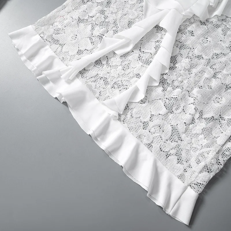 Fantoye Sexy See Through Lace Women Dress White Off Shoulder Flare Sleeve Dress Female Spring Slim Elegant Party Streetwear 2025