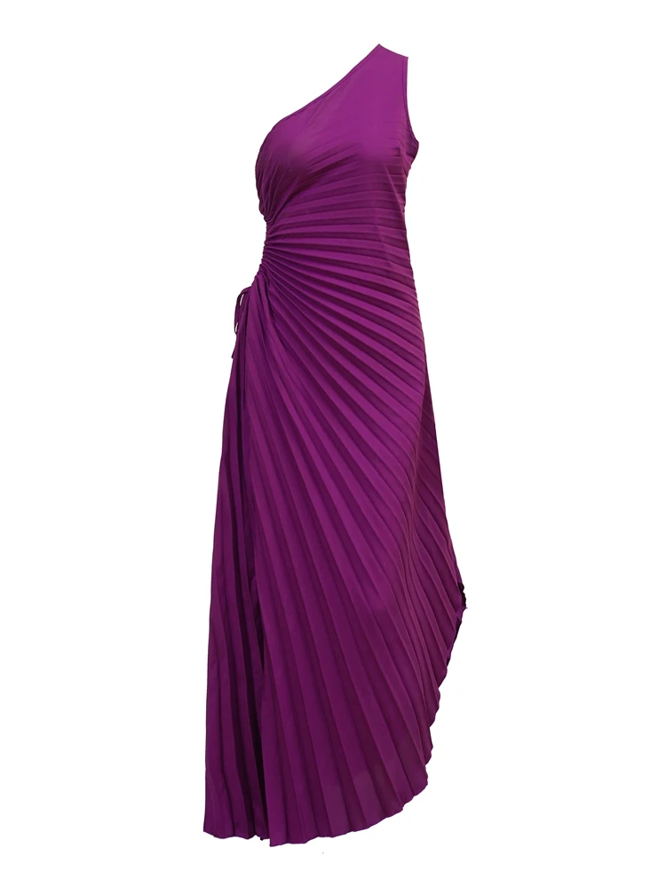 Ootddress Elegant Female Sexy Dress Gown Pleated One-Shoulder Sleeveless Summer Party Dress Fashion Slim Solid For Women Maxi Dress