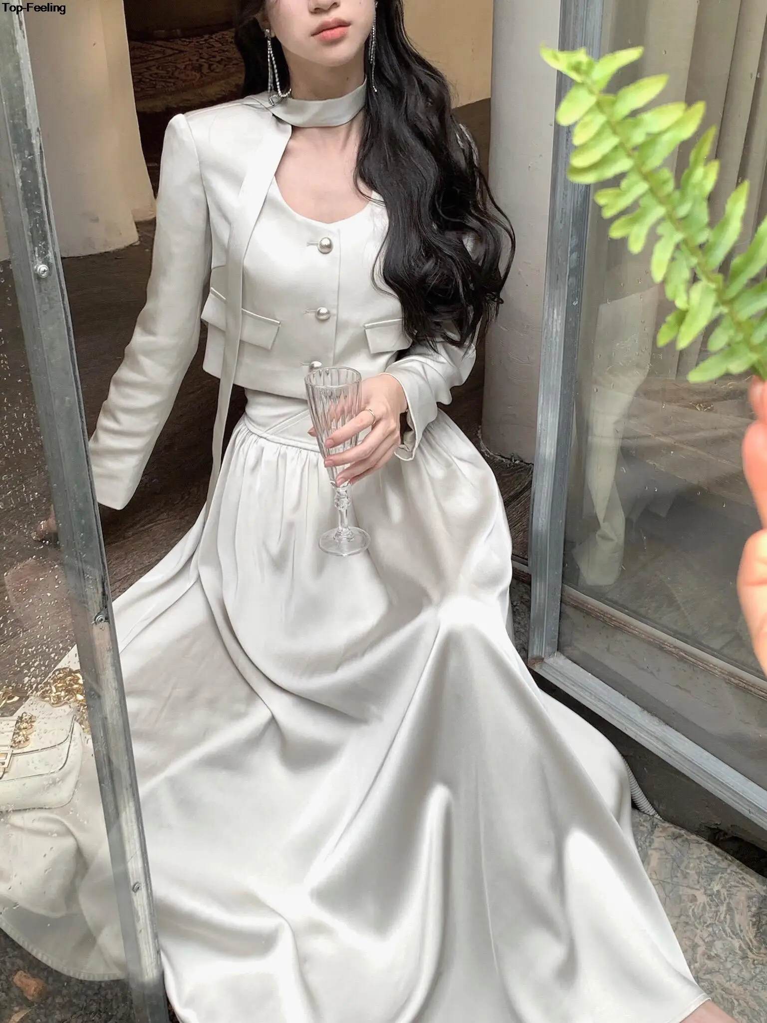 Autumn New Elegant Skirt 2 Piece Sets for Women's Korean Fashion Button Blazer High Waist A-line Skirts Suit Y2k Outfits Clothes 34 Autumn New Elegant Skirt 2 Piece Sets for Women's Korean Fashion Button Blazer High Waist A-line Skirts Suit Y2k Outfits Clothes