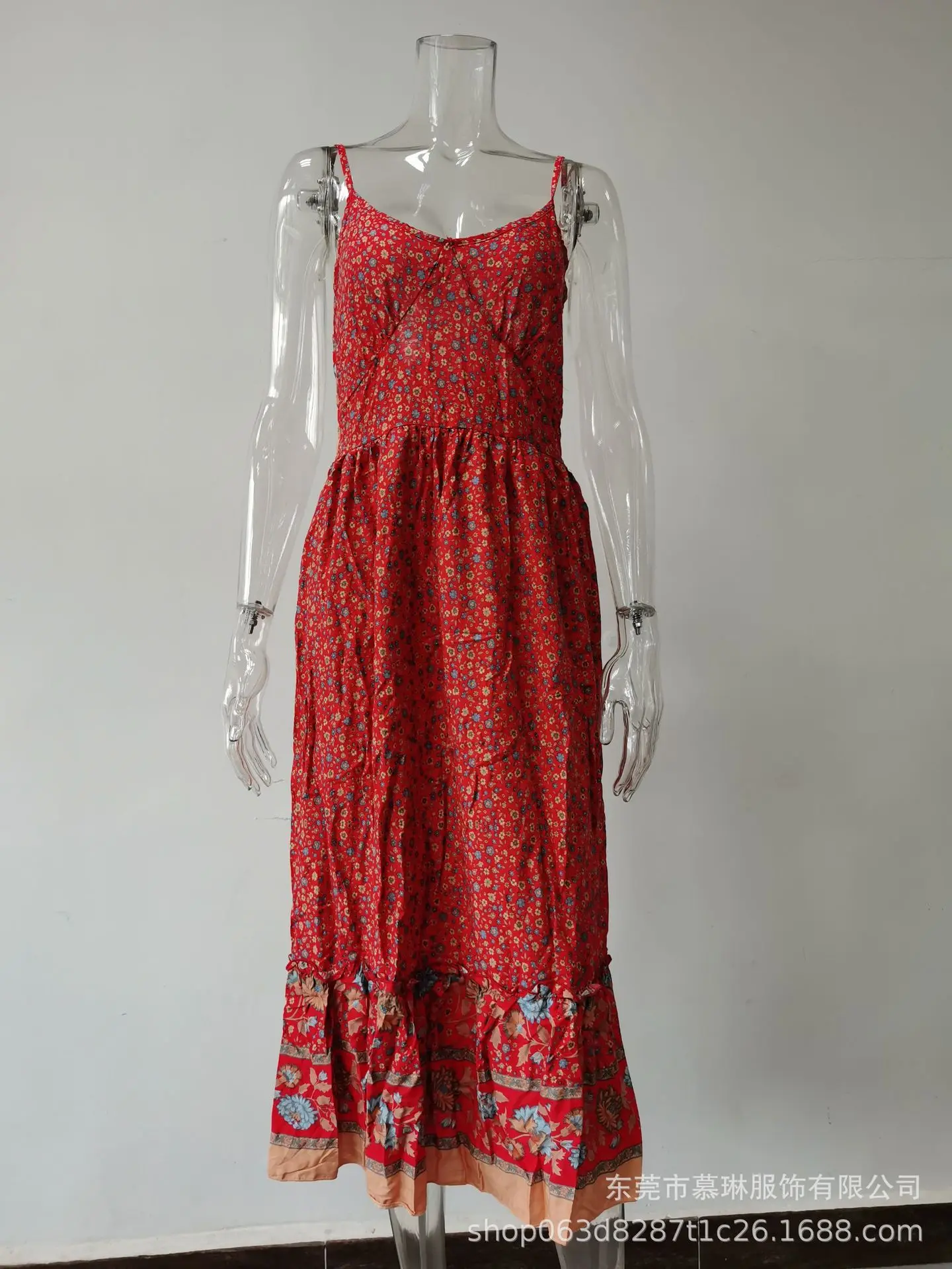 Bohemian Floral Spaghetti Strap Dresses Women Sexy V-neck Backless Casual Beach Vacation Long Dress Female Vestidos Summer New 6 undefined