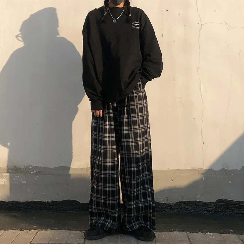 Oversize Pants Women Sweatpants Summer Fashion Black Plaid Casual Pants Elastic Waist Casual Pockets Student Unisex Trousers 11 Oversize Pants Women Sweatpants Summer Fashion Black Plaid Casual Pants Elastic Waist Casual Pockets Student Unisex Trousers