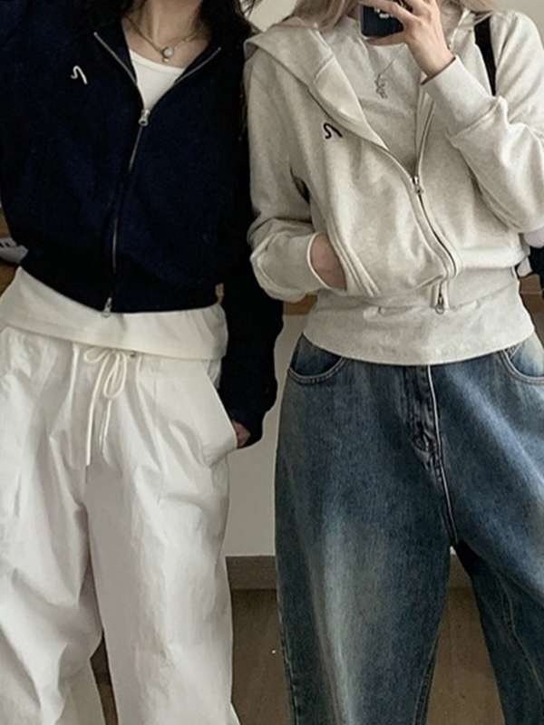 American Short Hooded Long Sleeves Jacket
