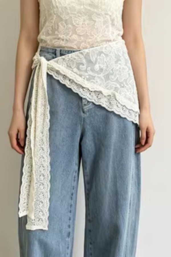 Elegant French Lace Triangle Scarf Tie Belt
