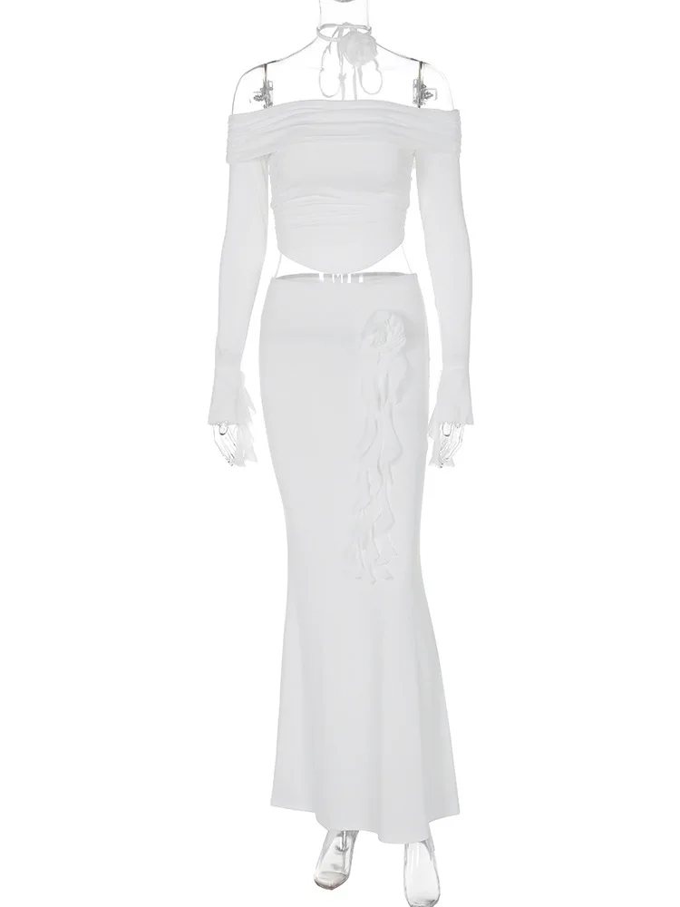 Ootddress Winter New Sexy Long Sleeved Half Skirt Set For Woman 3D Flower Slim Tight Long Skirt Party Evening Dress Two Piece Set 38 Ootddress Winter New Sexy Long Sleeved Half Skirt Set For Woman 3D Flower Slim Tight Long Skirt Party Evening Dress Two Piece Set