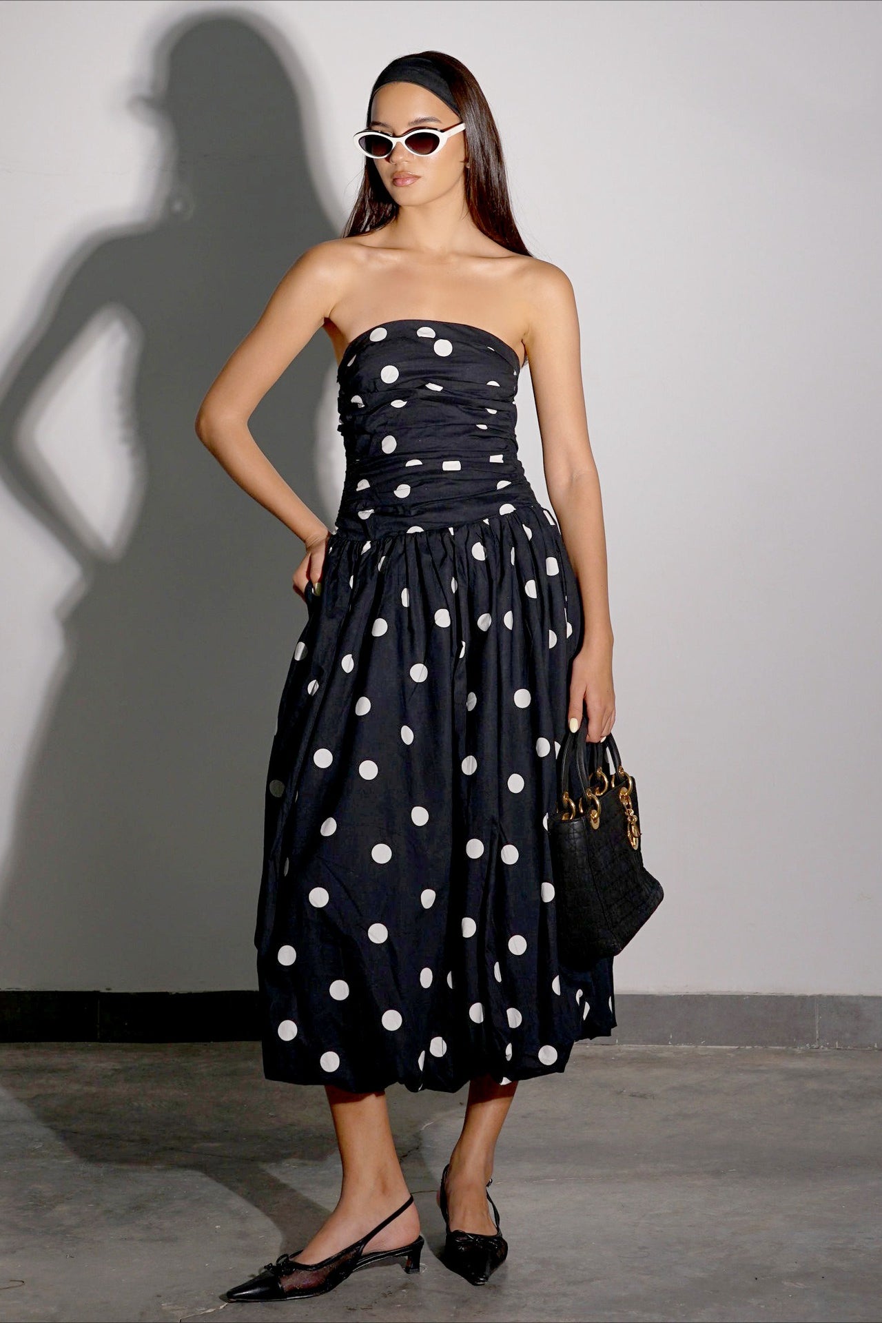 Polka Dot Strapless Bodycon Maxi Dress