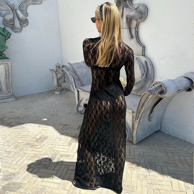 Ootddress See-through Mesh Tight Maxi Dress Sexy Hollow Out Lace Mesh Patchwork Women Fashion Full Sleeve Banquent Long Dress 2025 21 Ootddress See-through Mesh Tight Maxi Dress Sexy Hollow Out Lace Mesh Patchwork Women Fashion Full Sleeve Banquent Long Dress 2025