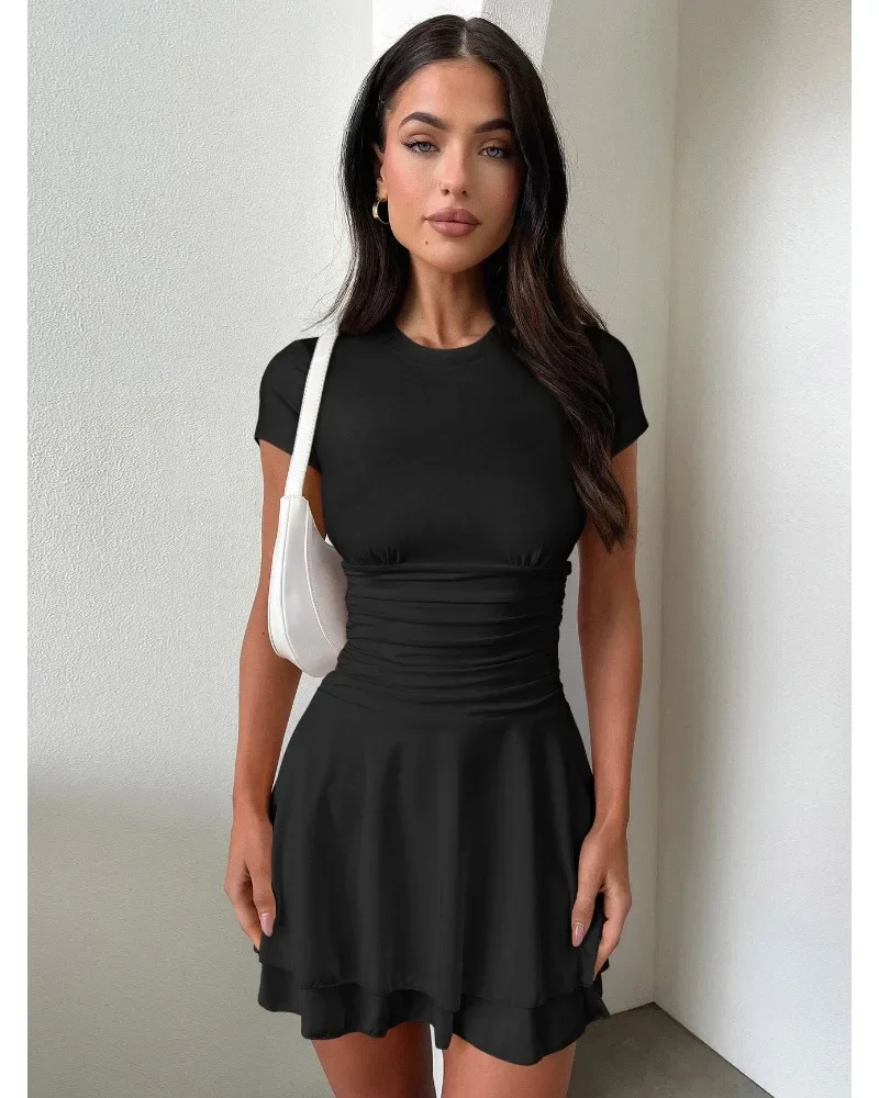 Ootddress Fashion Folds Ruffled Mini Dress For Women Summer New Solid Color Short Sleeves Female Clubs Party Sexy Slim Fit Dress 21 Ootddress Fashion Folds Ruffled Mini Dress For Women Summer New Solid Color Short Sleeves Female Clubs Party Sexy Slim Fit Dress