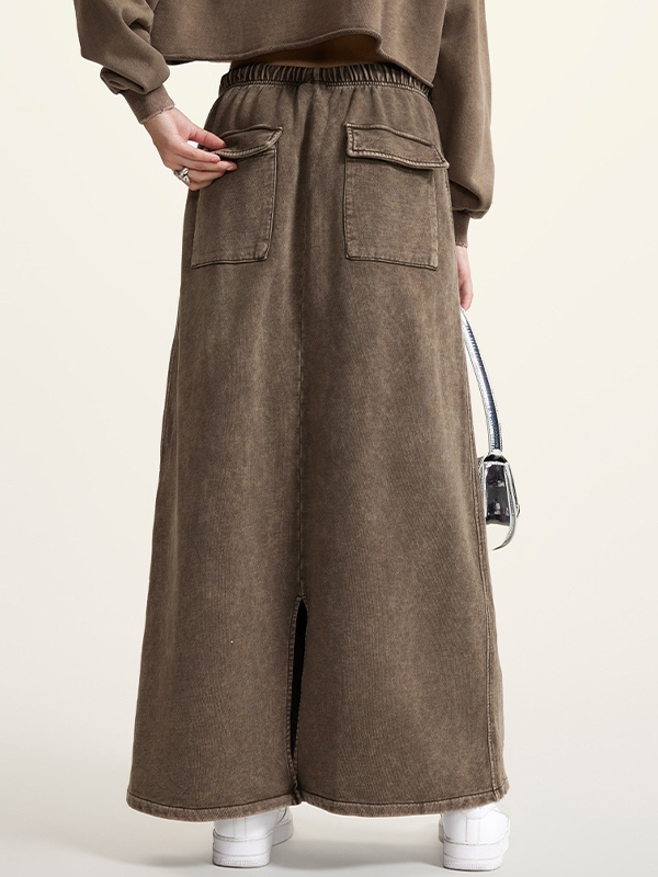 Washed Back Slit Baggy Maxi Skirt