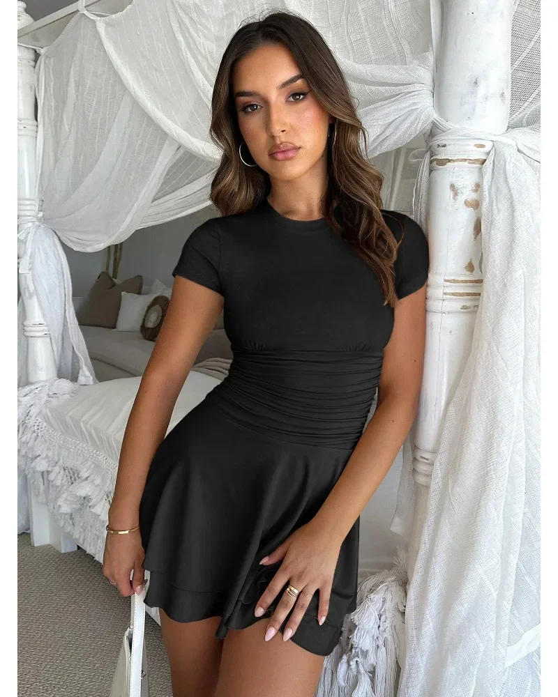 Ootddress Fashion Folds Ruffled Mini Dress For Women Summer New Solid Color Short Sleeves Female Clubs Party Sexy Slim Fit Dress 25 Ootddress Fashion Folds Ruffled Mini Dress For Women Summer New Solid Color Short Sleeves Female Clubs Party Sexy Slim Fit Dress