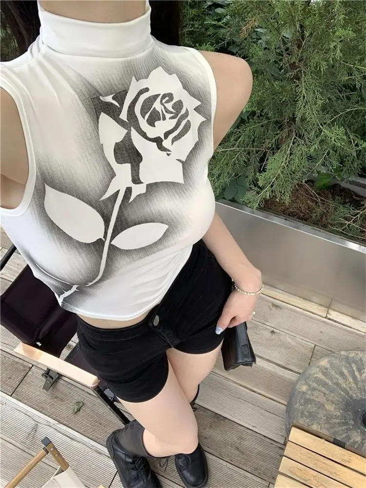 Gothic Rose Print Tank Top Aesthetic Y2K Crop Top Sleeveless Vest Harajuku Streetwear Black Summer Tops Women Slim Clothes 14 Gothic Rose Print Tank Top Aesthetic Y2K Crop Top Sleeveless Vest Harajuku Streetwear Black Summer Tops Women Slim Clothes