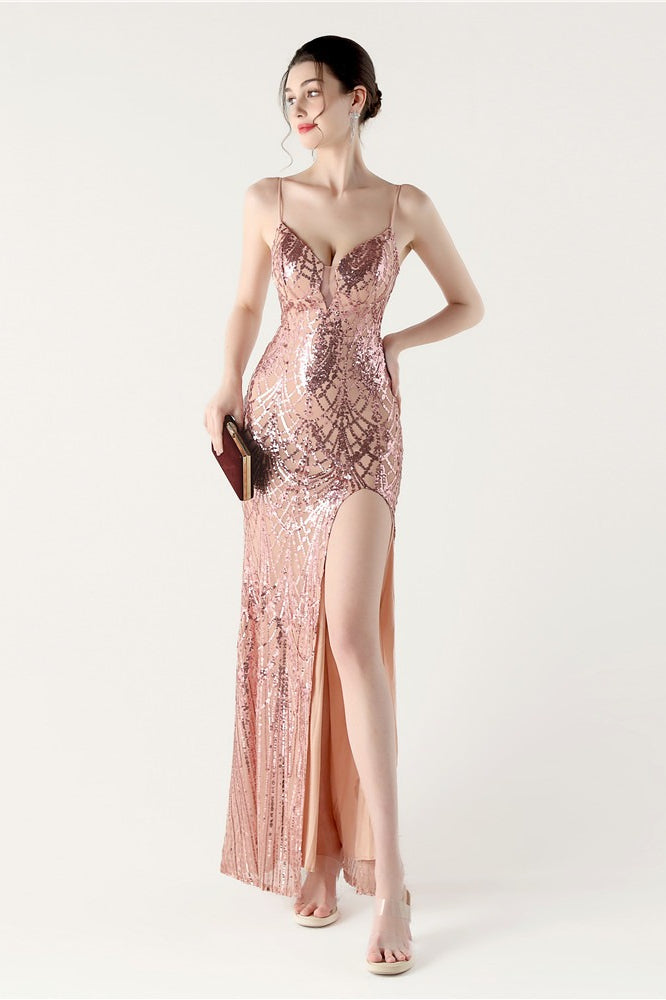 Sequin V-Neck Cross Strap Mermaid Maxi Dress