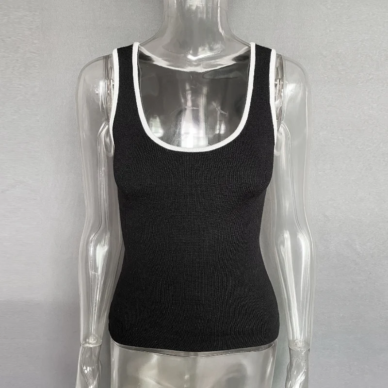 Ootddress Casual For Women Contrast Y2k Top Vest Backless Patchwork Pullover Top Slim Sheer Tracksuit Summer Cute Female Tank Top