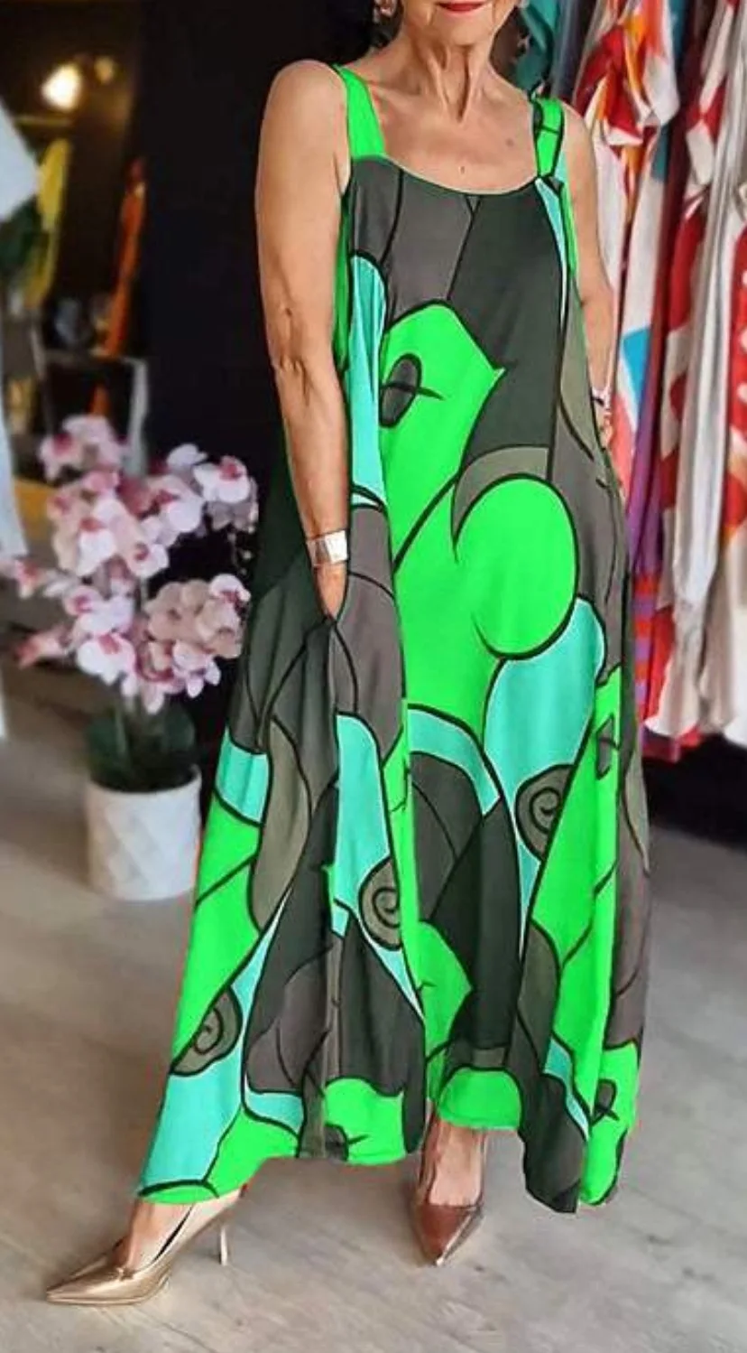 Print Spaghetti Strap Dresses Women Fashion Casual Pocket Loose Long Dress Lady Commuting Clothing Maxi Vestidos 2025 Summer New 11 Print Spaghetti Strap Dresses Women Fashion Casual Pocket Loose Long Dress Lady Commuting Clothing Maxi Vestidos 2025 Summer New