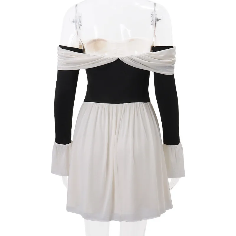 Ootddress Lace Folds Mini Dress For Women Off The Shoulders Bodycon Splice Sexy Dress Women's Clubwear Fashion Slim Dresses Female