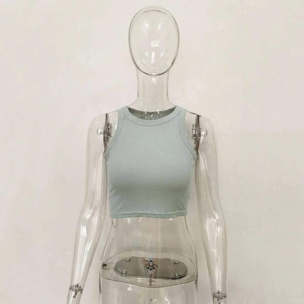 Ootddress Summer Cotton Sleeveless Vest For Women White Top Knit Ribbed Casual Tank Tops Female High Streetwear Cropped Top Camis