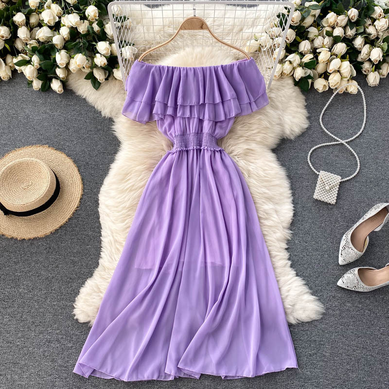Women Chiffon Beach Dress Sexy Double Layer Ruffled Off The Shoulder Boho Dresses Ladies Sweet Slash Neck Long Dress 13 Women Chiffon Beach Dress Sexy Double Layer Ruffled Off The Shoulder Boho Dresses Ladies Sweet Slash Neck Long Dress