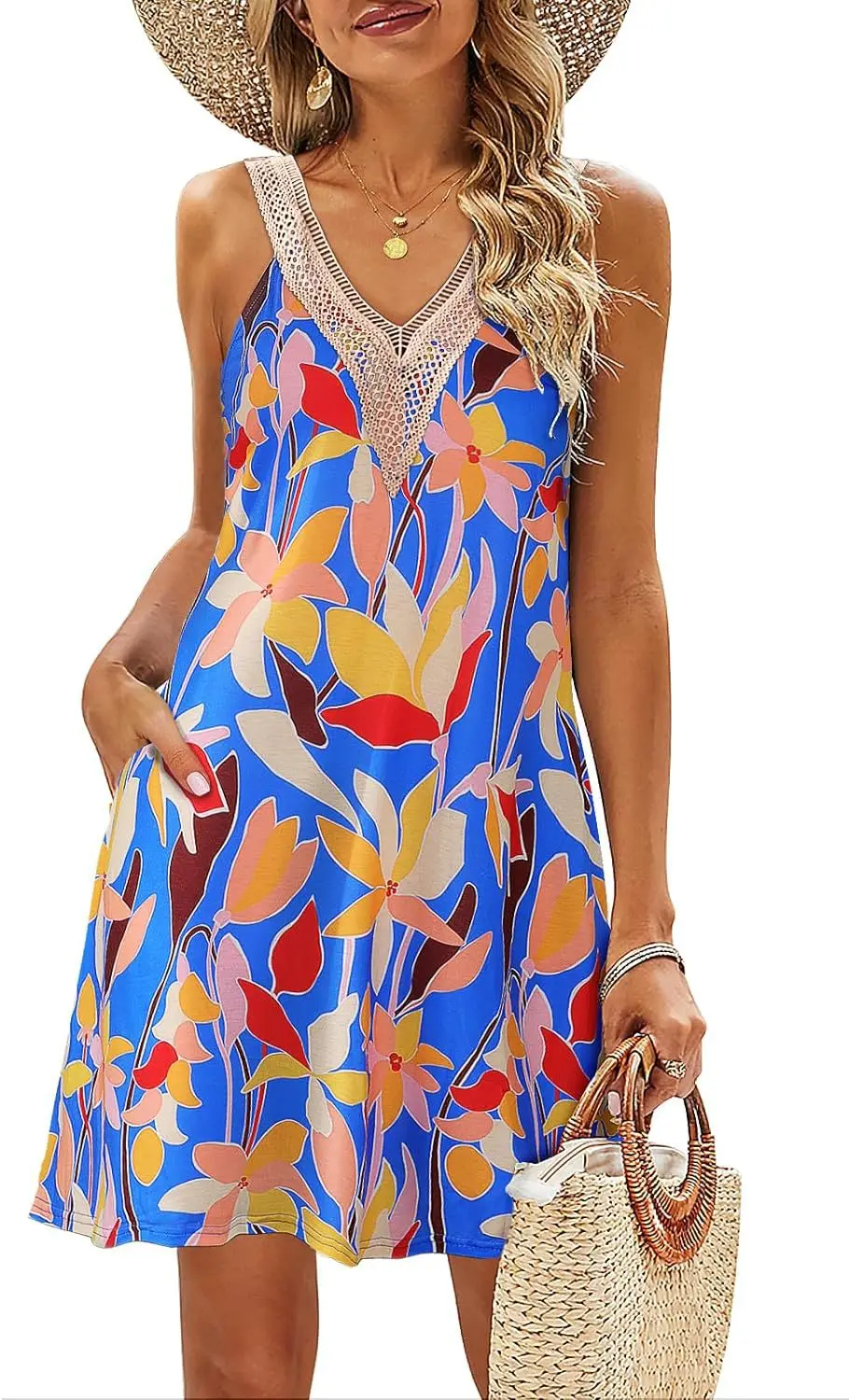 Summer Print Vest Dresses Women Lace Patchwork V-neck Casual Beach Vacation Mini Dress Fashion Lady Commuting Clothing Vestidos 7 Summer Print Vest Dresses Women Lace Patchwork V-neck Casual Beach Vacation Mini Dress Fashion Lady Commuting Clothing Vestidos