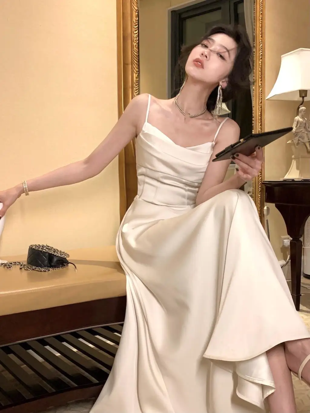 New Summer Satin Midi Dress Women Slim Spaghetti Strap Elegant Party Dresses Wedding Evening Birthday Backless Prom Robe Clothes 9 New Summer Satin Midi Dress Women Slim Spaghetti Strap Elegant Party Dresses Wedding Evening Birthday Backless Prom Robe Clothes