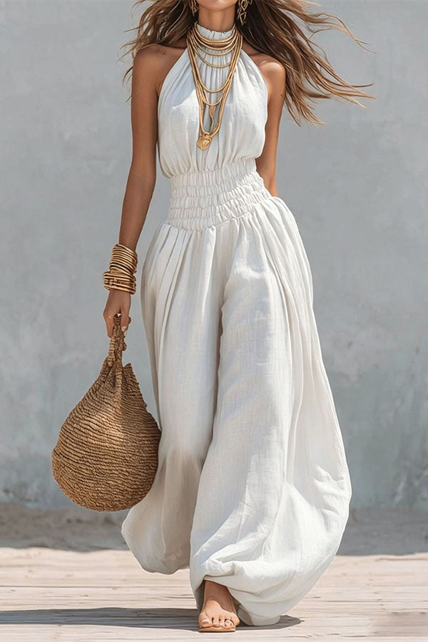 Flowy Smocked Waist Wide-Leg Palazzo Romper
