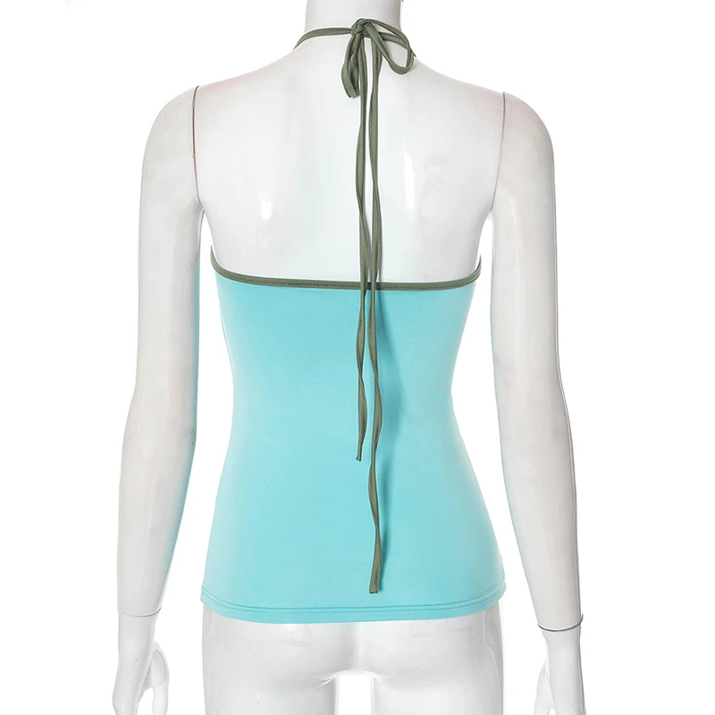 Summer Dopamine Apparel Halter Backless Strappy Skeleton Tank Sleeveless Blouse for Girls Casual Candy Color Top