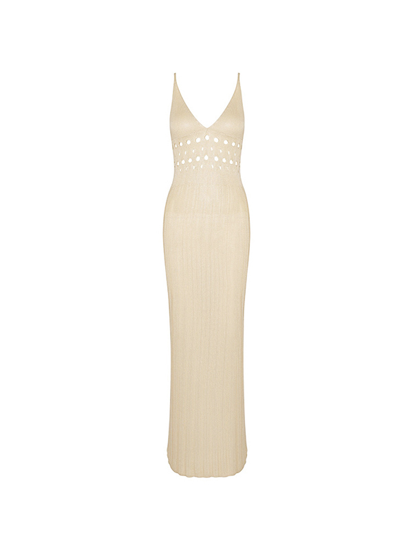 Cutout V Neck Knit Maxi Dress