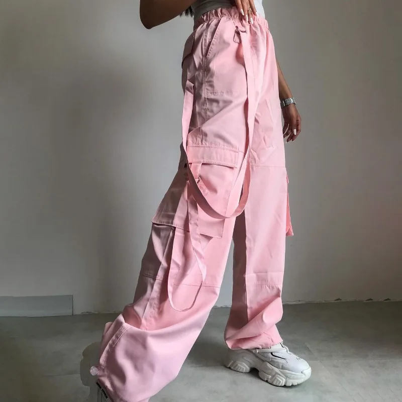 Ootddress High Waist Cargo Pants Women Pocket Loose Pink Fashion Baggy Sweatwear Female 2025 Autumn Winter Casual Sweatpants Woman