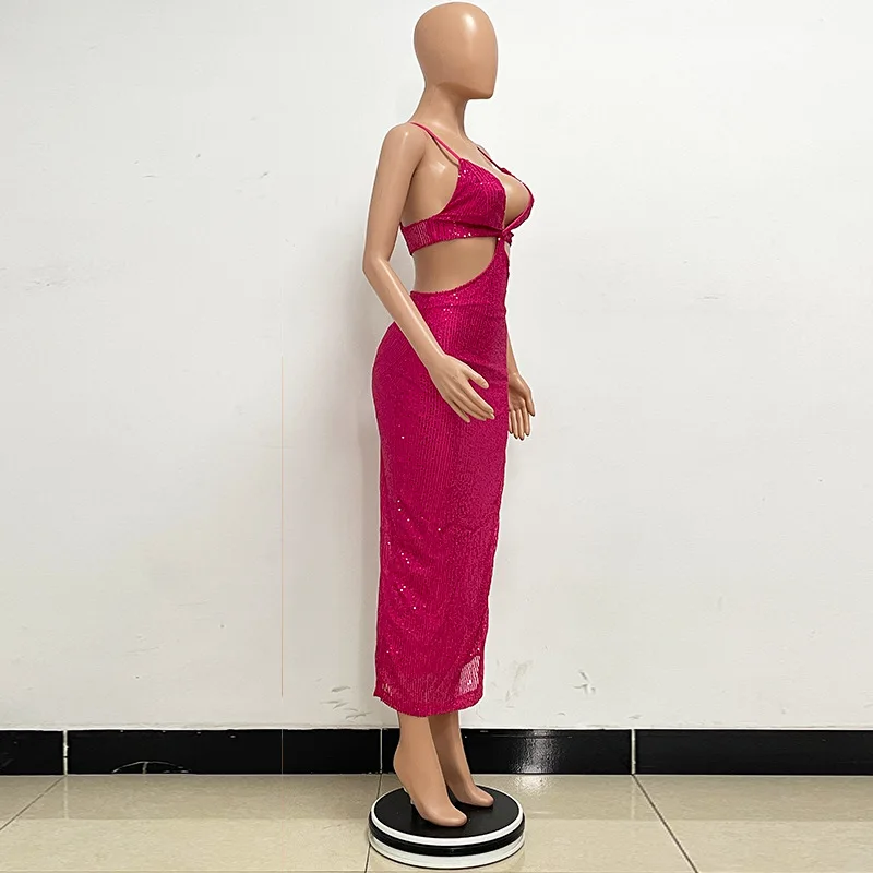 Sexy Hollow High Waist Slit Evening Dress Fashion Sequined Backless Sleeveless Elegant Party Dresses Solid Long Graduation Dress 123 undefined