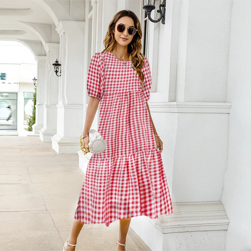 2025 Summer New Women's Print Dress Puff Short Sleeves Ruffles Loose A-line Midi Dresses Fashion Casual Beach Vacation Vestidos 15 undefined