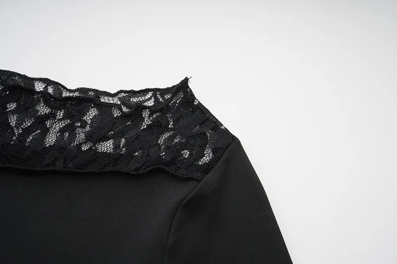 Ootddress Lace Patchwork See-Through Crop top For Women Fashion Sexy Long Sleeve Slim Patchwork Cropped Y2k Top Female Clothes Tee