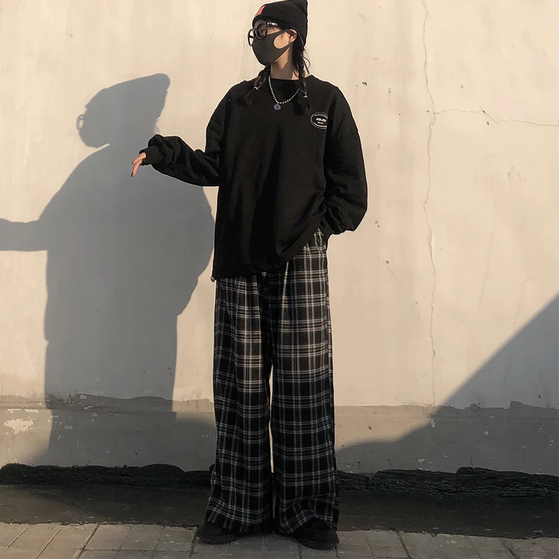 Oversize Pants Women Sweatpants Summer Fashion Black Plaid Casual Pants Elastic Waist Casual Pockets Student Unisex Trousers 12 Oversize Pants Women Sweatpants Summer Fashion Black Plaid Casual Pants Elastic Waist Casual Pockets Student Unisex Trousers