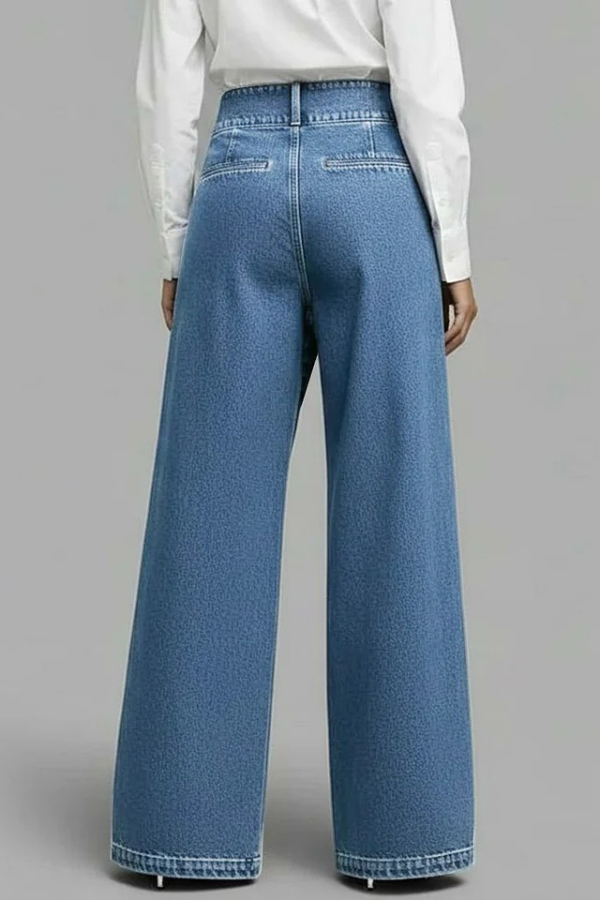 Stylish High-waisted Crossover Placket Pocket Casual Jeans