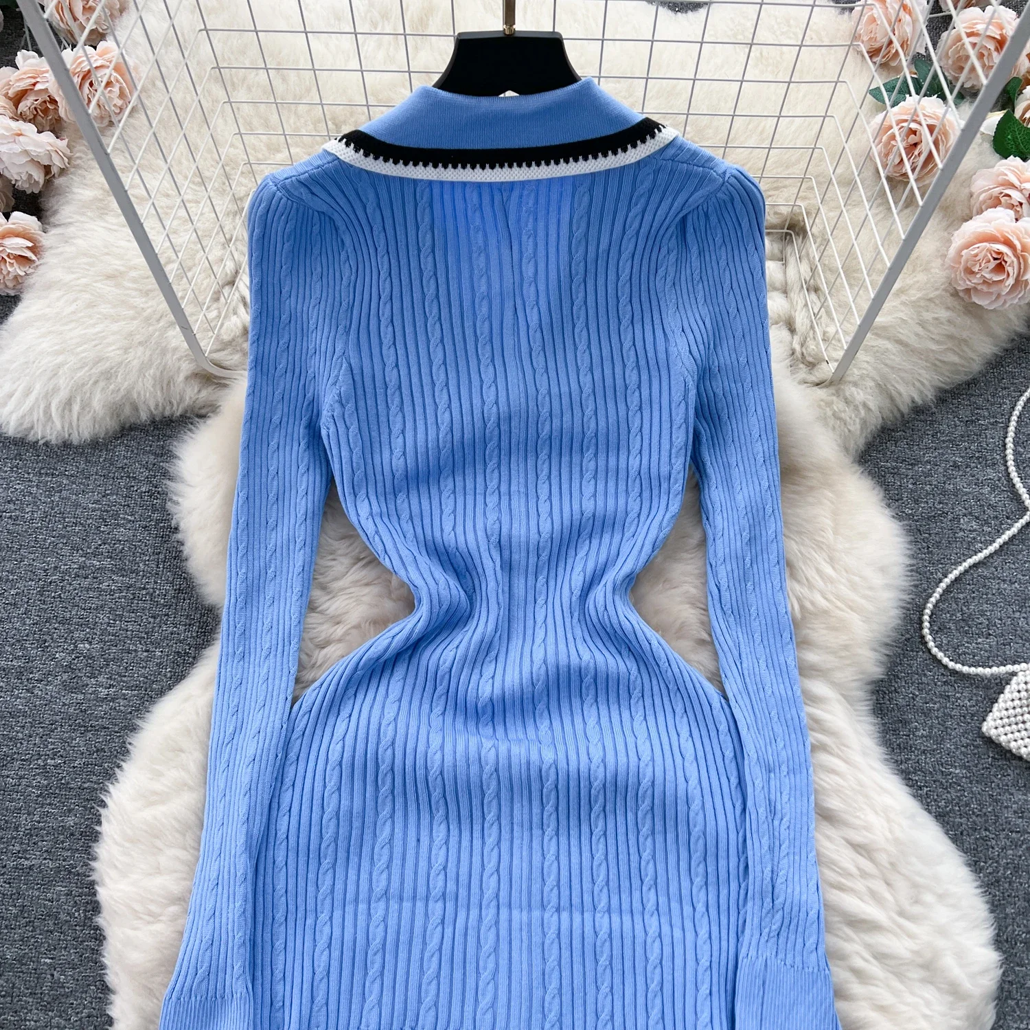 Women Elegant Knitted Dress Spring Autumn Long Sleeve Sexy V-neck Bodyon Dresses Ladies Slim A-line Single Breasted Sweater Robe 25 Women Elegant Knitted Dress Spring Autumn Long Sleeve Sexy V-neck Bodyon Dresses Ladies Slim A-line Single Breasted Sweater Robe