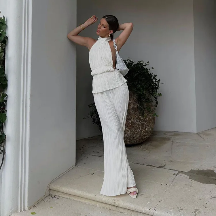 Ootddress Casual Loose Halter Two Piece Sets Suit Women Summer High Waist Pants Set Ladies Elegant Ruched Travel Holiday Outfits 6 Ootddress Casual Loose Halter Two Piece Sets Suit Women Summer High Waist Pants Set Ladies Elegant Ruched Travel Holiday Outfits