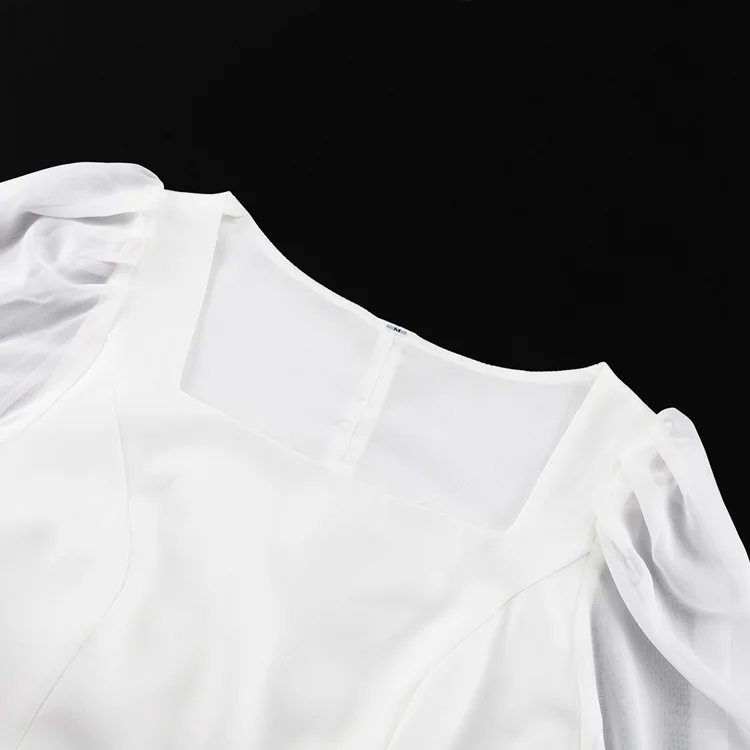 Ootddress White Ruffled Mesh Maxi Dress - High Waist Elegant Patchwork Slim Party Lace-Up Long Dress