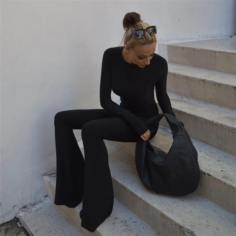 Ootddress Backless For Women Black Jumpsuit Long Sleeve Slim Casual Fashion Rompers High Street Female Solid Bodycon Jumpsuit 2025
