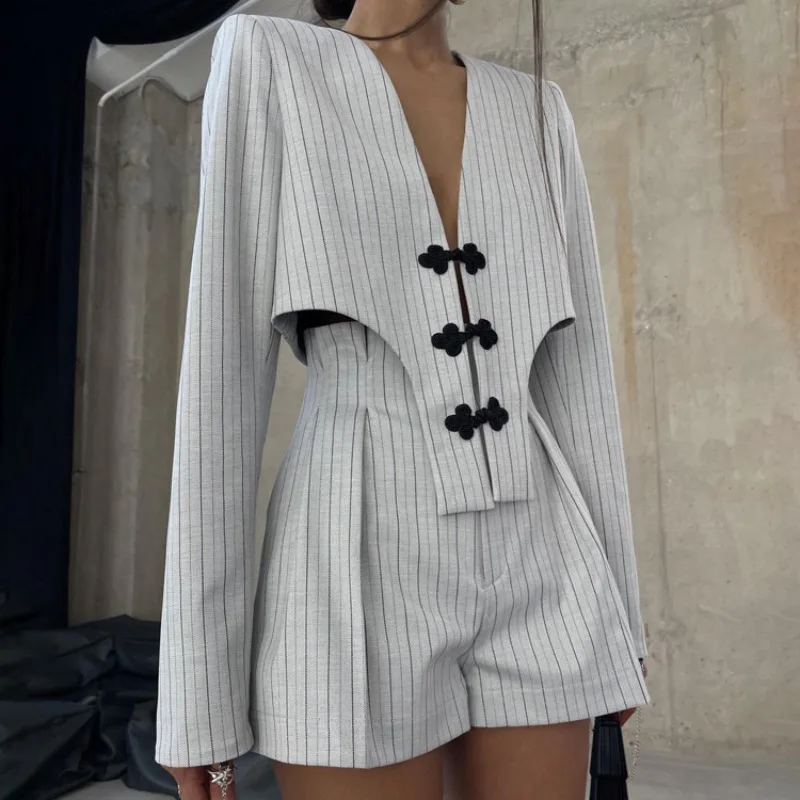 Ootddress Designer Women's Striped Set Casual Oversized Blazer Two Pieces Set For Women Pullover Long Sleeve Shirt Tops And Shorts 20 Ootddress Designer Women's Striped Set Casual Oversized Blazer Two Pieces Set For Women Pullover Long Sleeve Shirt Tops And Shorts