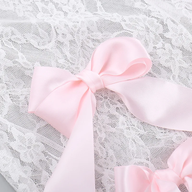 Ootddress Bow Splice Lace Pants Women Sheer Slim High Waist Bottoms Hot Girls 2025 Beach Party Sexy Club See Through Pant Ladies