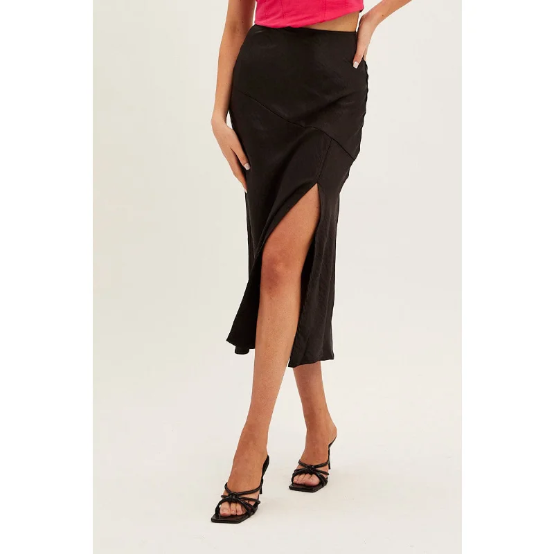 Ootddress Satin High Waist Slim Long Skirt Patchwork For Women Split Elegant Fashion High Street Solid Maxi Skirt Summer Maxi Skirt