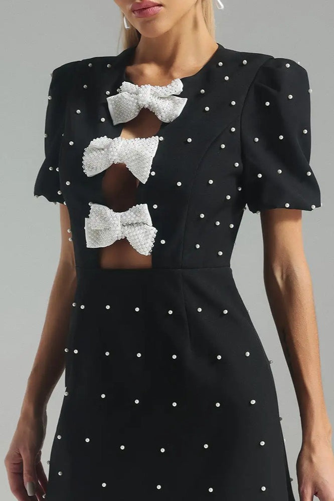 Black Bow Detail Paneled Mini Dress