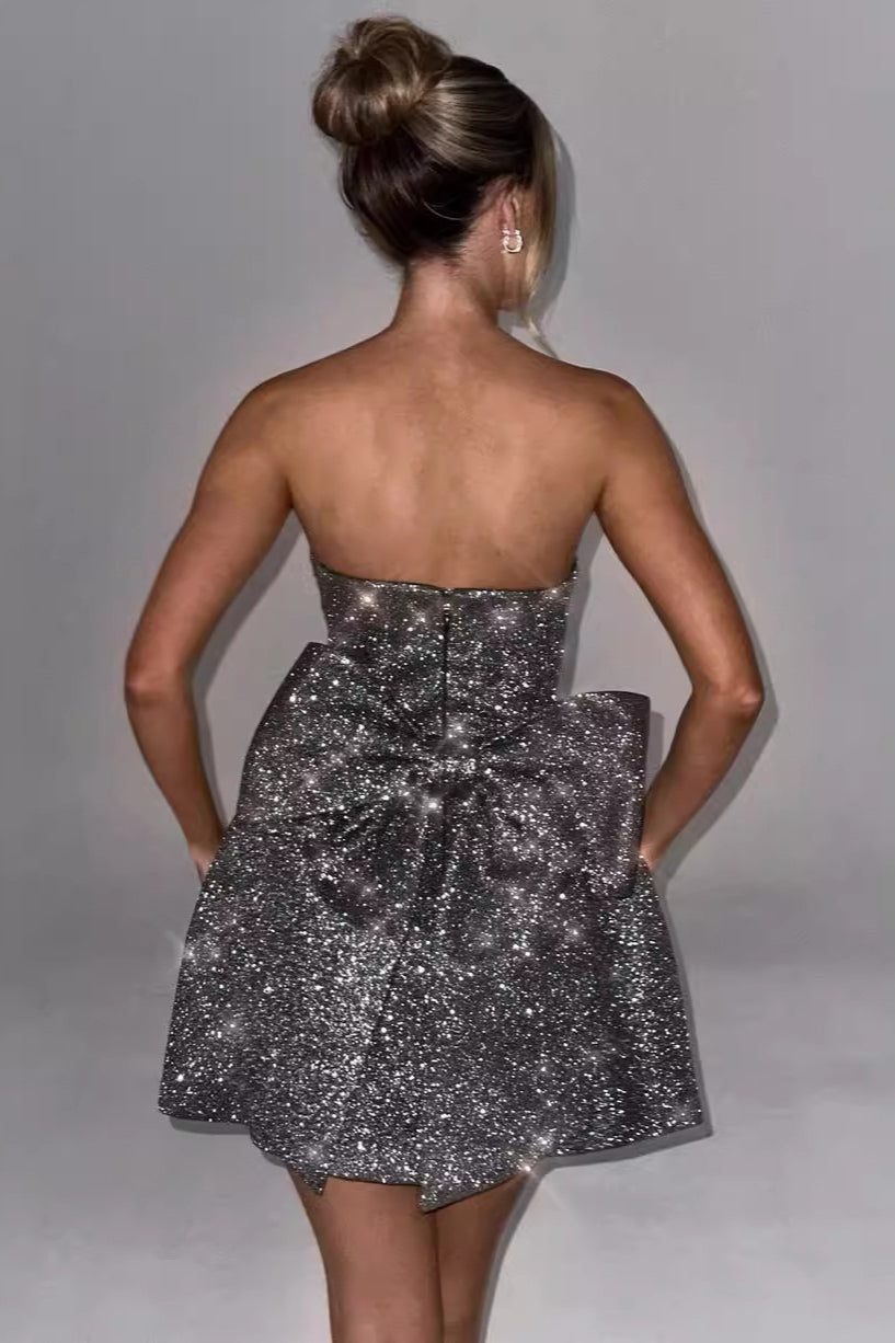 Strapless High Waist A-Line Sequin Mini Dress
