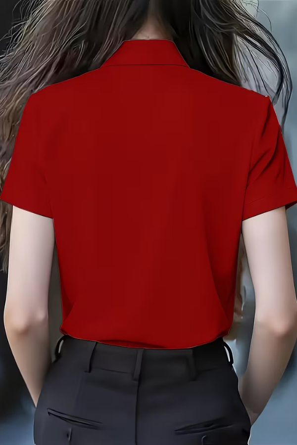 Solid Color Tie-neck Ruffle Collar Short-sleeved Casual Shirt